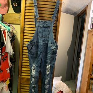 Blue jean style overalls